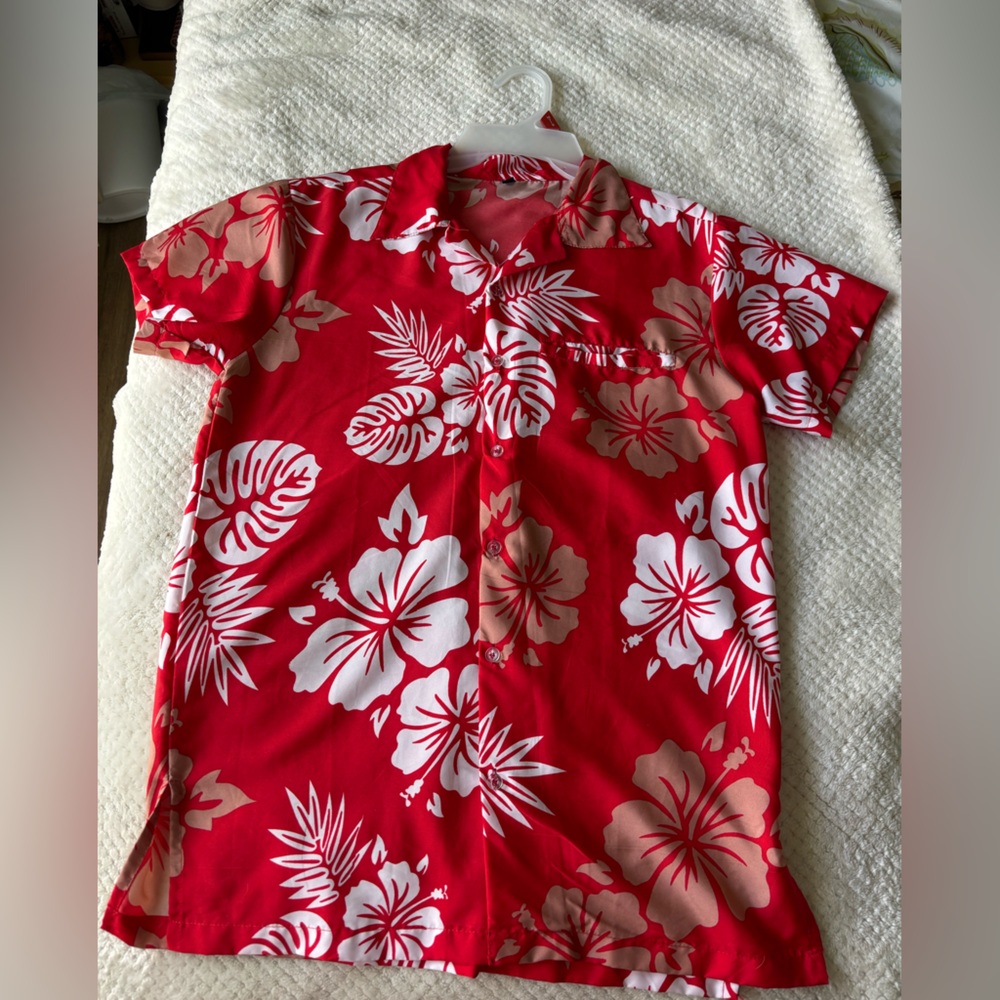 Amazon Red and White Floral Button Down Shirt